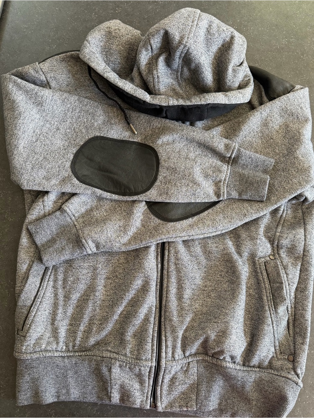Champs Gray Zipper Hoodie with Black Elbow Patches